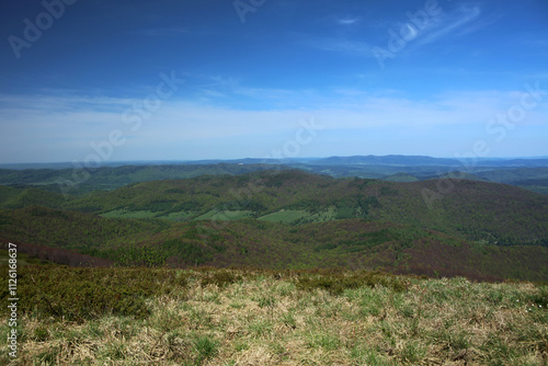 Carynskie - former, abandoned village - view from Polonina Carynska in Bieszczady mountain range, Poland