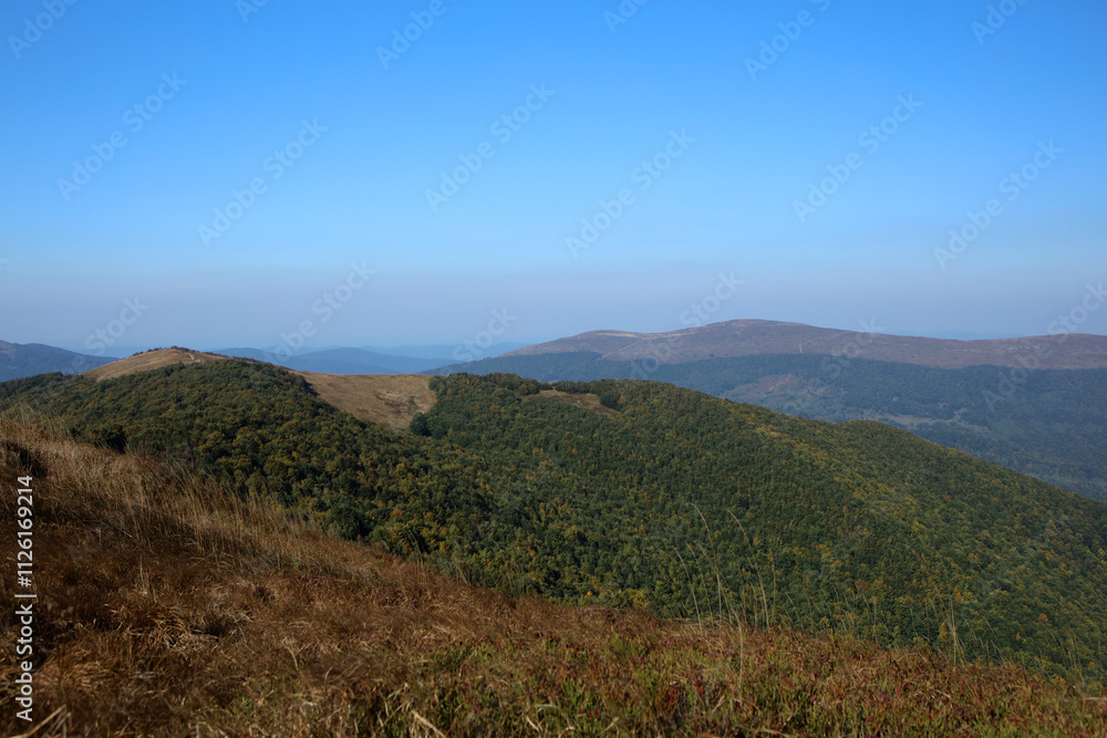 Mala Rawka view from Wielka Rawka peak in Bieszczady mountain range, Poland
