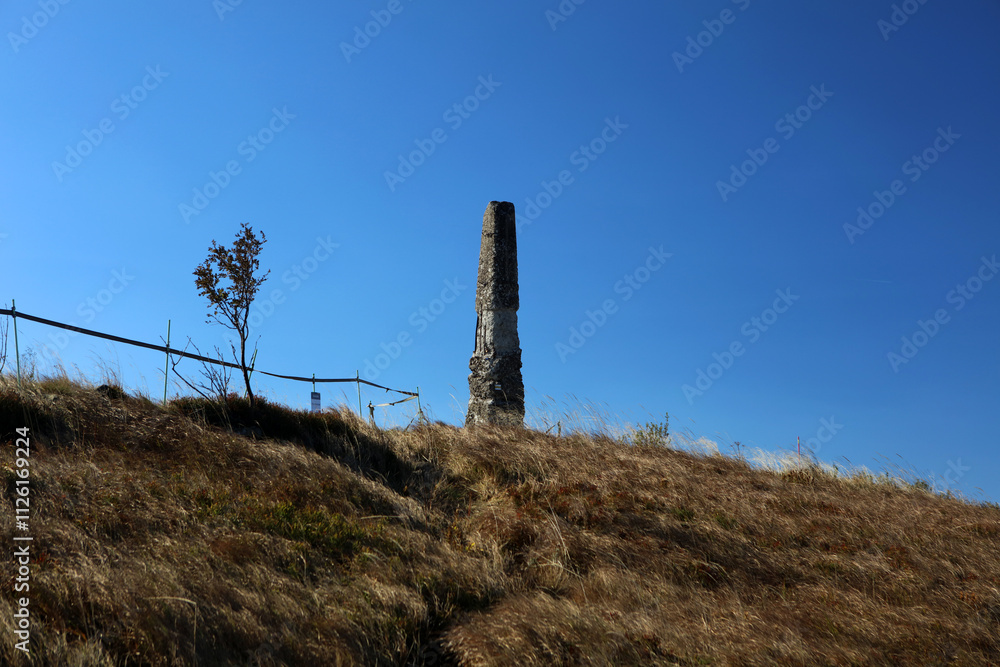 Old surveying pole on the top of Wielka Rawka peak in Bieszczady mountain range, Poland