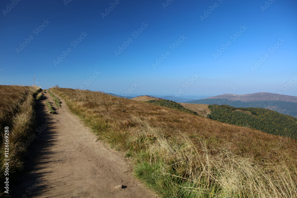 Mala Rawka view from Wielka Rawka peak in Bieszczady mountain range, Poland