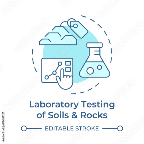 Laboratory testing of soils and rocks soft blue concept icon. Geotechnical investigation procedure. Fossil ore. Round shape line illustration. Abstract idea. Graphic design. Easy to use in article