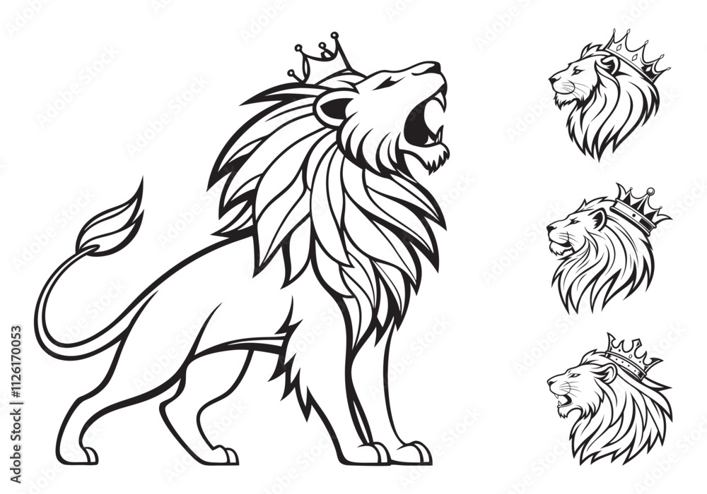 Fototapeta premium lion vector illustration. Lion head vector. Lion silhouette. Lion cut file. lion bundle