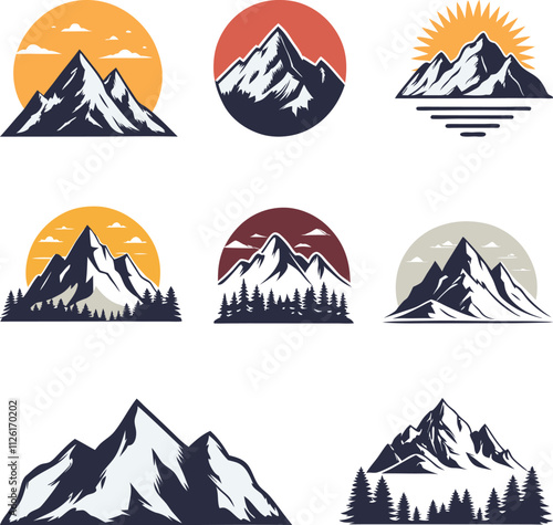 set of mountain icons. Mountain silhouette set