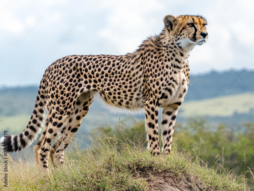 Majestic Cheetah on a Hilltop in Natural Habitat Majestic Cheetah on a Hilltop in Natural Habitat