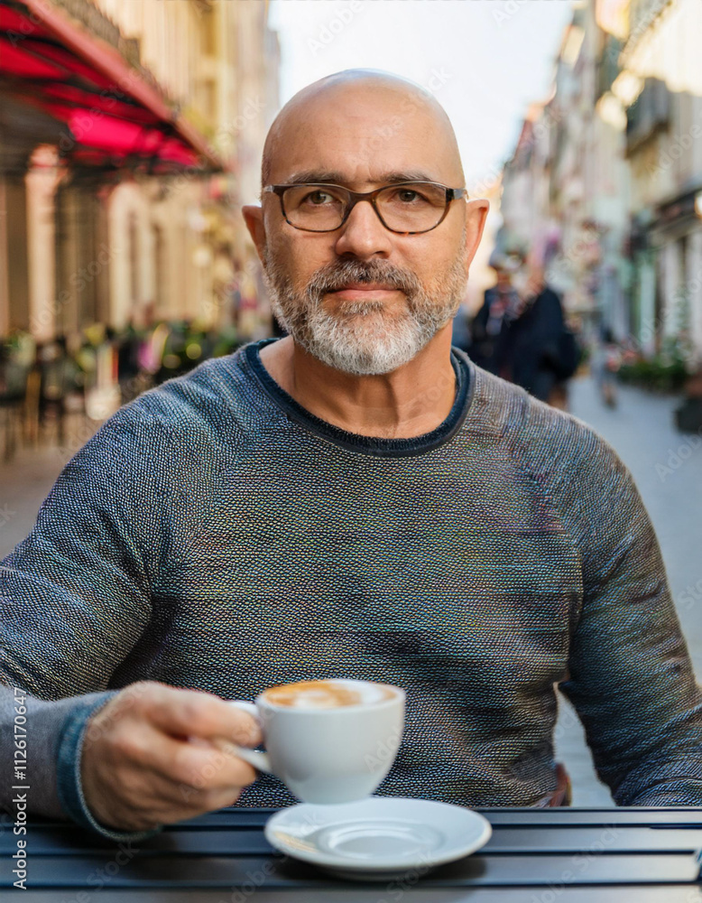 Relaxed Selfie of a Man Sipping Cappuccino at an Outdoor Café Relaxed Selfie of a Man Sipping Cappuccino at an Outdoor Café