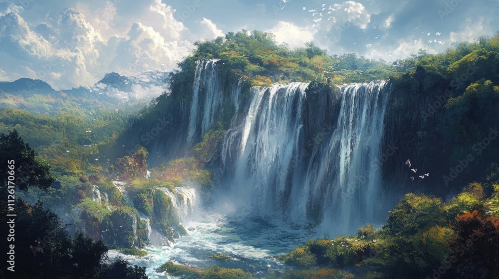 Majestic Waterfall in Lush Paradise Majestic Waterfall in Lush Paradise