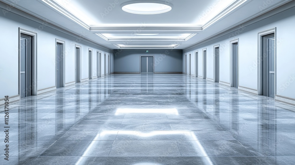 Obraz premium Minimalist Monochrome Hallway with Reflective Flooring