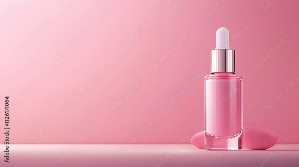 Elegant Pink Serum Bottle on Soft Pink Background for Beauty Products Elegant Pink Serum Bottle on Soft Pink Background for Beauty Products