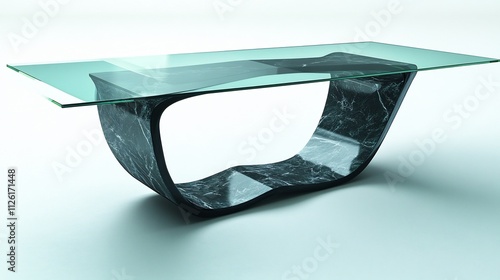 Glasstop dining table a sleek metal base isolated on a clean white background photo