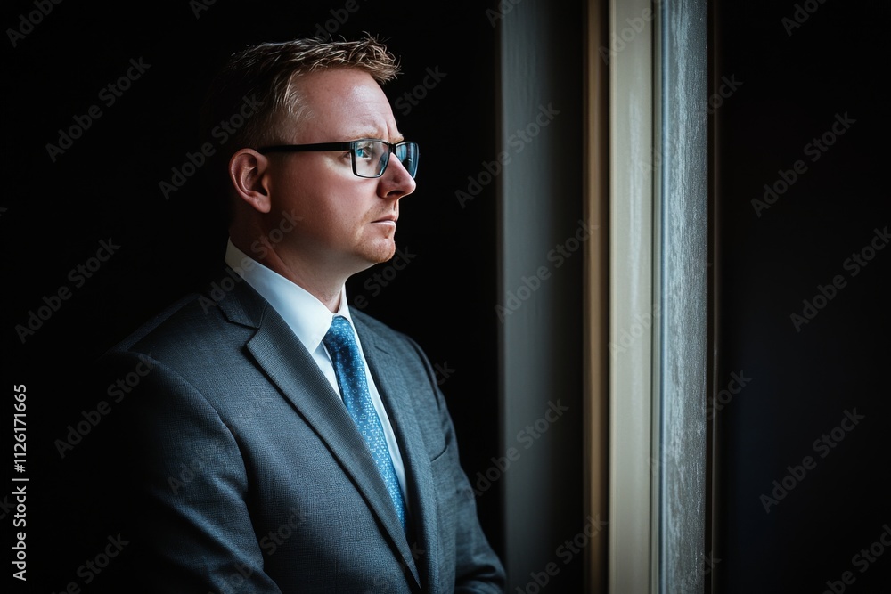 Business Professional in Suit Looking Out Window Business Professional in Suit Looking Out Window