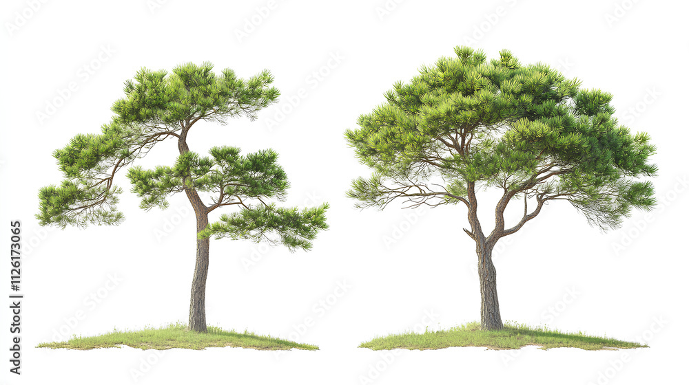 Stone pine trees isolated on white background, tropical trees isolated used for architecture Stone pine trees isolated on white background, tropical trees isolated used for architecture