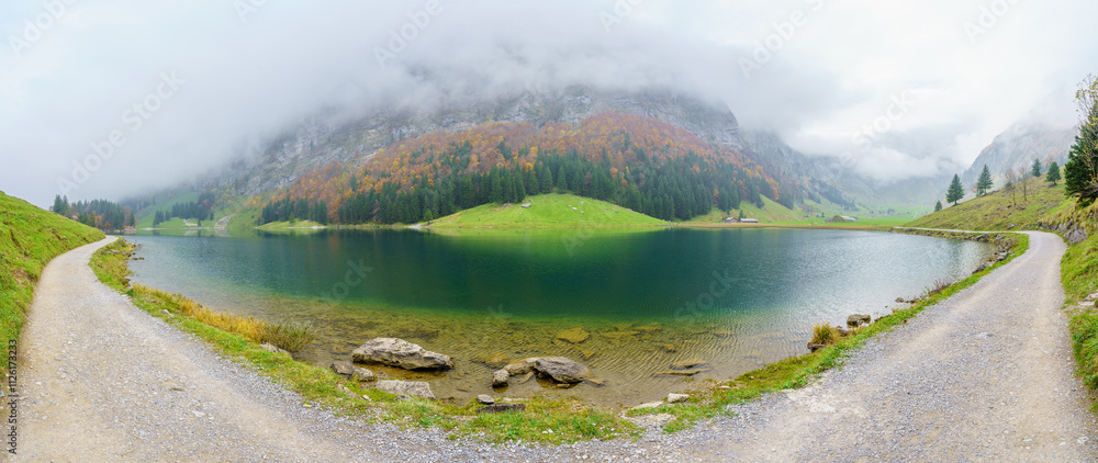 Seealpsee lake, in the Alpstein range, Appenzell