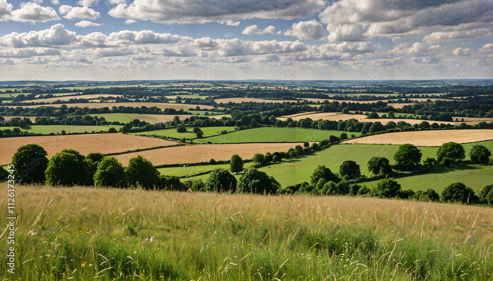 Naklejka premium Paysage rural sous un ciel nuageux