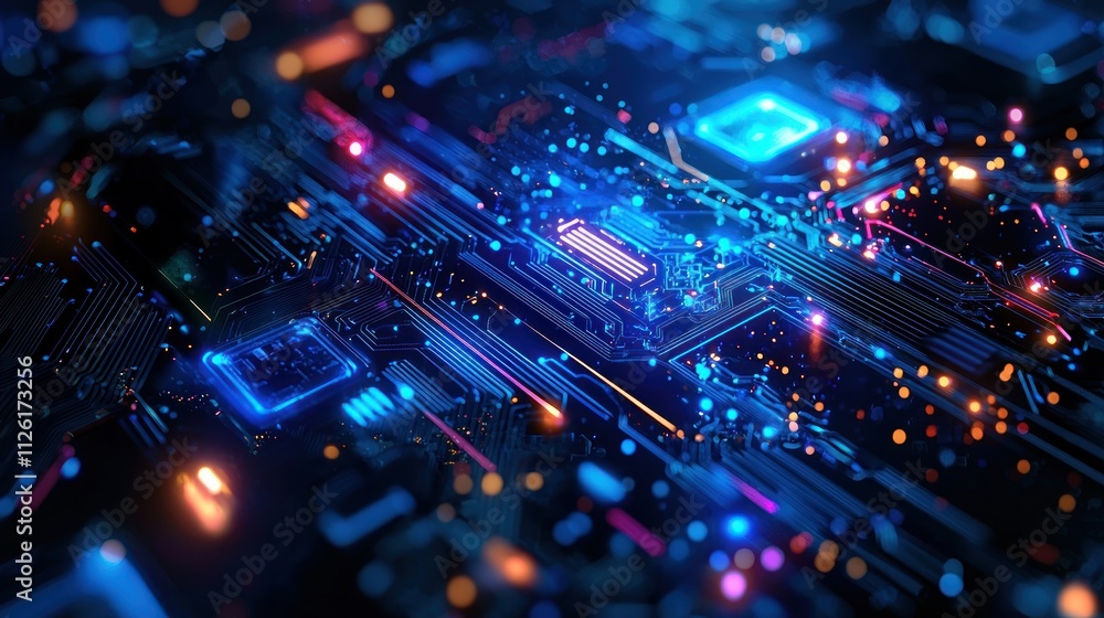 Obraz premium Abstract Digital Circuitry: Neon Glow