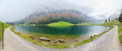 Obraz na płótnie Seealpsee lake, in the Alpstein range, Appenzell w salonie