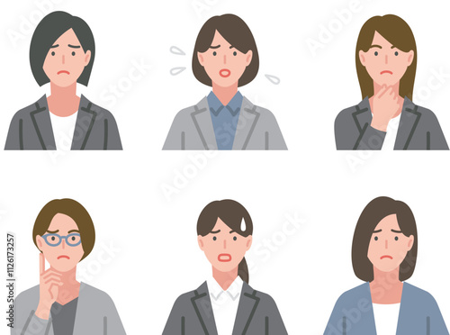 ネガティブな表情をした女性のセット