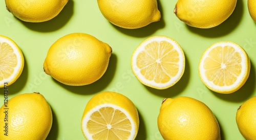 Wallpaper Mural Bright lemons and lemon halves arranged on a vibrant green background. Torontodigital.ca