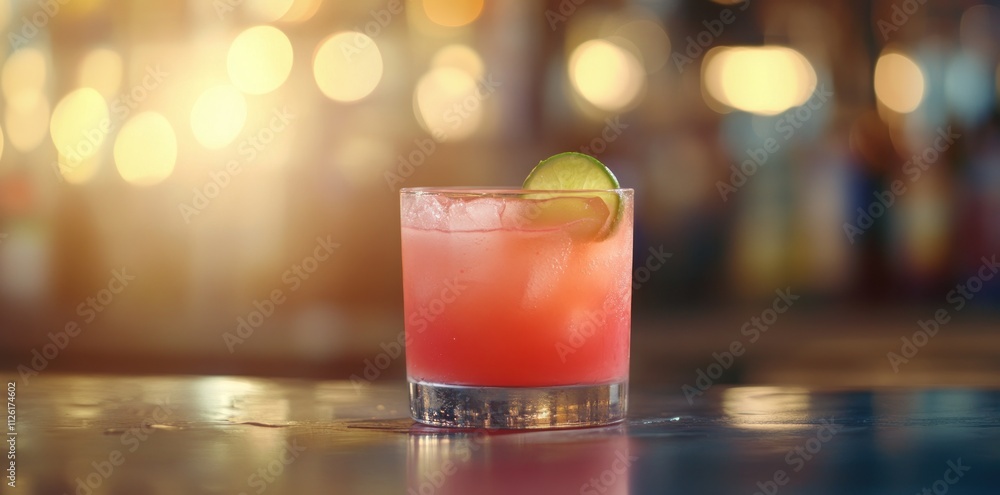 A refreshing cocktail served in a glass, garnished with a lime slice. A refreshing cocktail served in a glass, garnished with a lime slice.