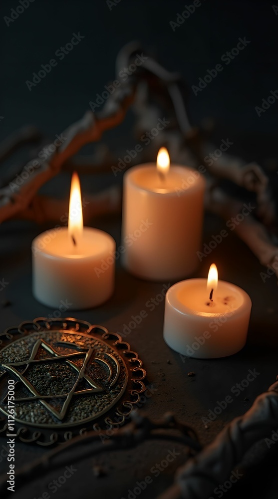 Candles, Jewish badge, and barbed wire on a dark background for International Holocaust Remembrance Day Candles, Jewish badge, and barbed wire on a dark background for International Holocaust Remembrance Day