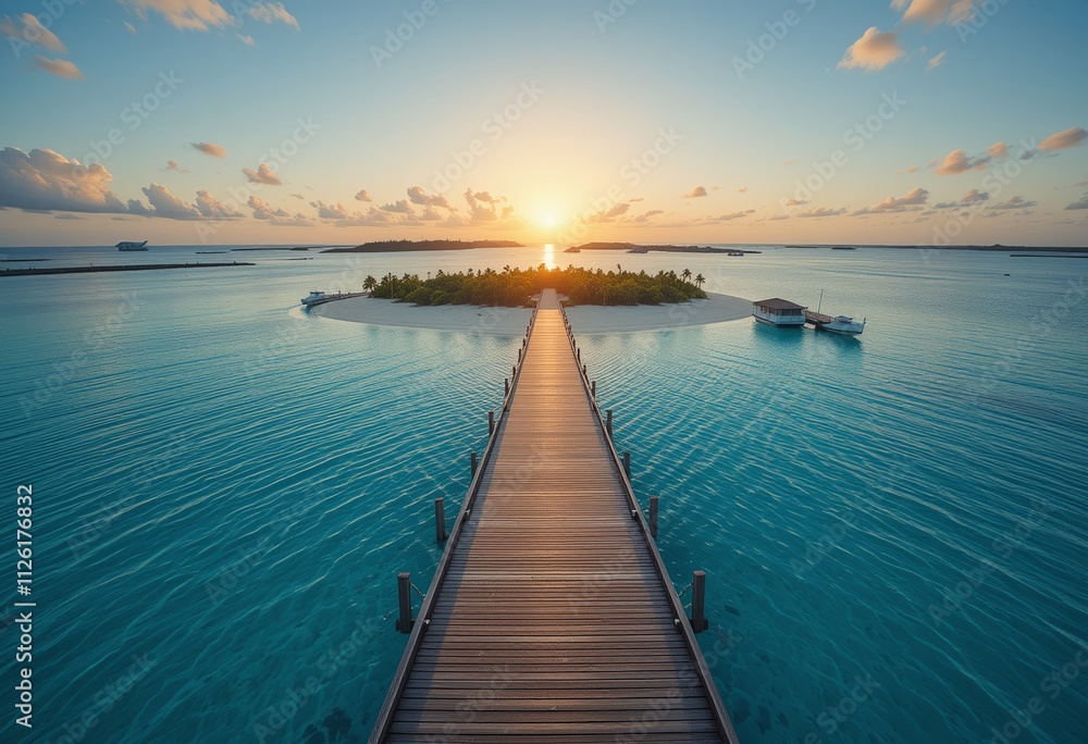 Fototapeta premium Landscape photos at sunrise at the Maldives beach tourist attraction, beautiful beaches are a tourist attraction for tourists.