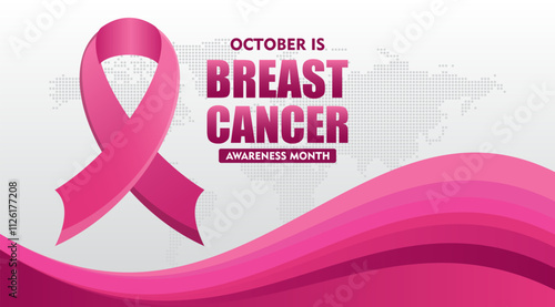 Breast Cancer Awareness Month. With pink ribbon elements. Pink October. This ribbon is widely used in campaigns to raise awareness