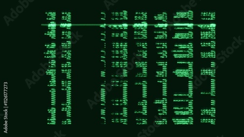 Lines of computer code scrolling on an old green phosphorous monitor, cobol, pascal, visual basic