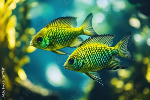 vibrant yellow fish swimming in a colorful underwater environment