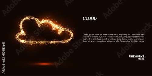 Cloud. A cloud consists of sparks and fire. Festive bright fireworks. Decorative element for celebrations and holidays. Vector illustration.