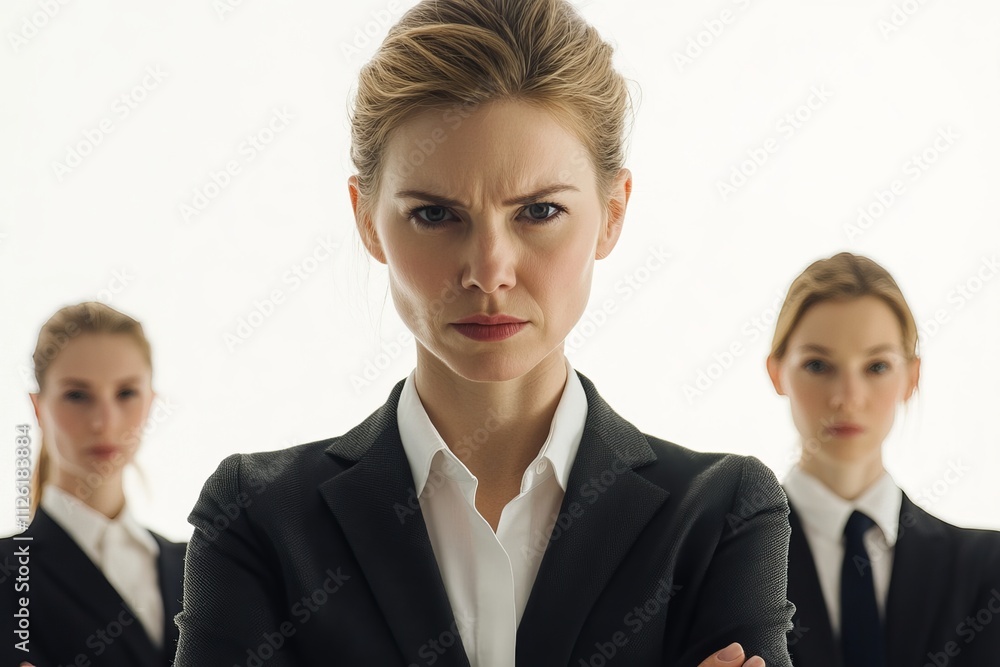 Three women in business suits are standing together Three women in business suits are standing together
