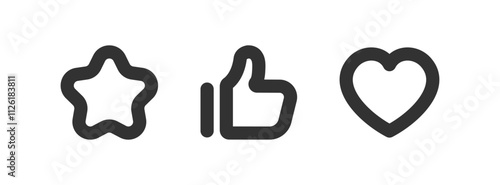 Like, star, heart set icon. Client feedback. Good review. Social rating.
