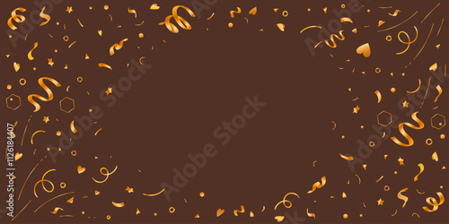 Beautiful Gold Confetti Background in for Celebrations and Holidays. Party confetti decorations. Anniversary frame isolated on dark background