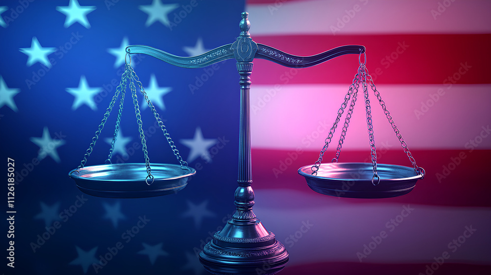 US Election Results Dispute and United States voting legal battle and American voter fraud law as scales of justice concept with Republican and Democrat opposing sides in a left versus right US Election Results Dispute and United States voting legal battle and American voter fraud law as scales of justice concept with Republican and Democrat opposing sides in a left versus right