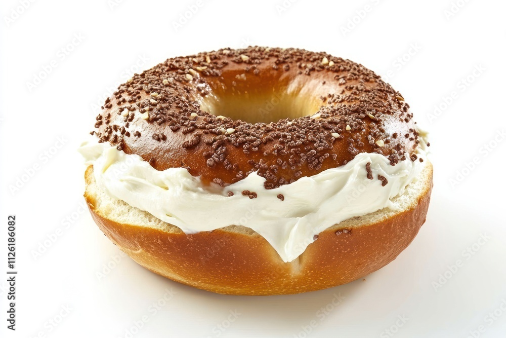 A donut topped with chocolate sprinkles and filled with cream. A donut topped with chocolate sprinkles and filled with cream.