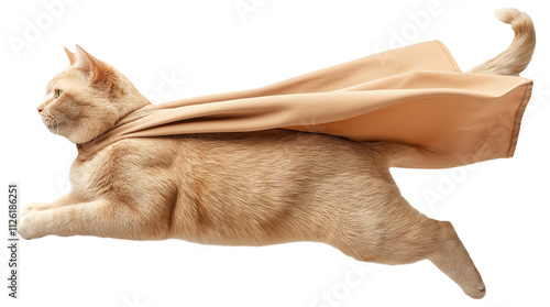 PNG Cat wearing a cape leaping heroically photo