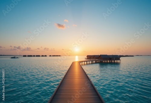 Fototapeta Naklejka Na Ścianę i Meble -  Landscape photos at sunrise at the Maldives beach tourist attraction, beautiful beaches are a tourist attraction for tourists.