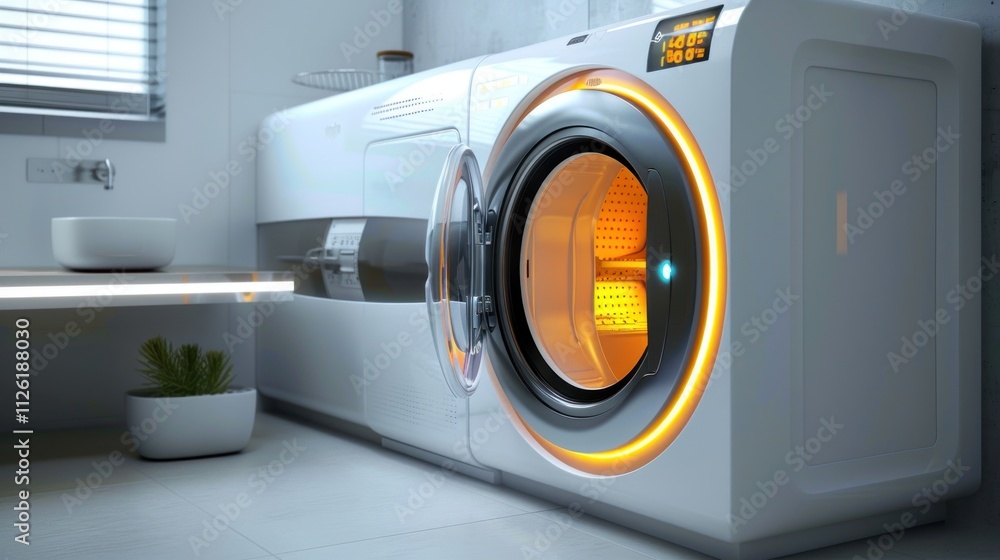 A smart washing machine with a touch interface and voice control A smart washing machine with a touch interface and voice control