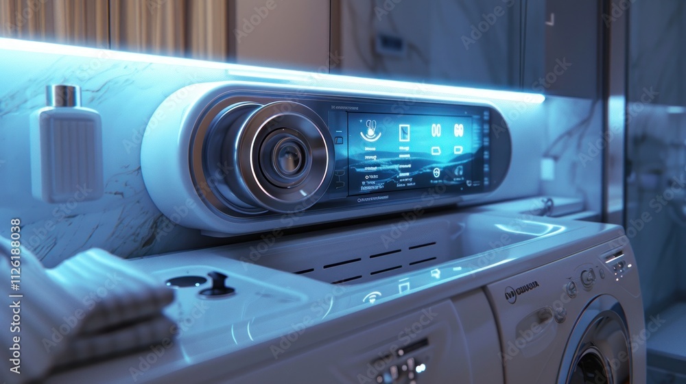 Obraz premium A smart washing machine with a touch interface and voice control