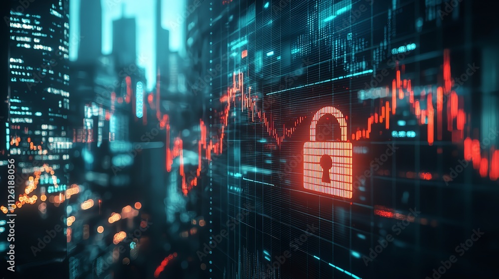 Secure Financial Market Graph with Padlock Icon Secure Financial Market Graph with Padlock Icon