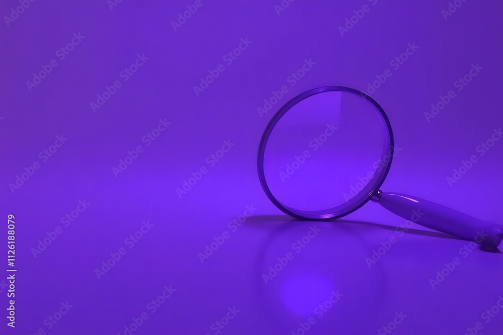 Magnifying glass on vibrant purple background with reflection Magnifying glass on vibrant purple background with reflection