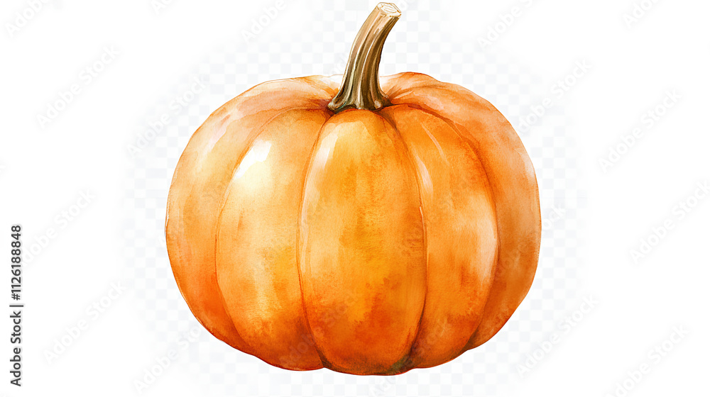 Fototapeta premium Watercolor autumn pumpkin clipart with fall floral leaves white background 