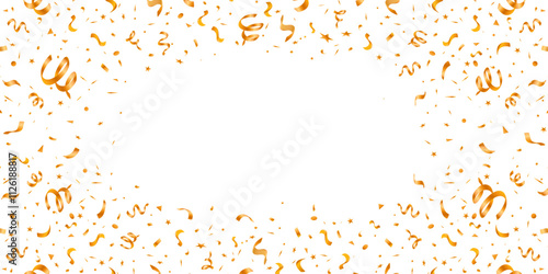 Gold Party Confetti Frame in Cartoon Style Perfect for Celebrations and Holidays. Anniversary background isolated on white background. 