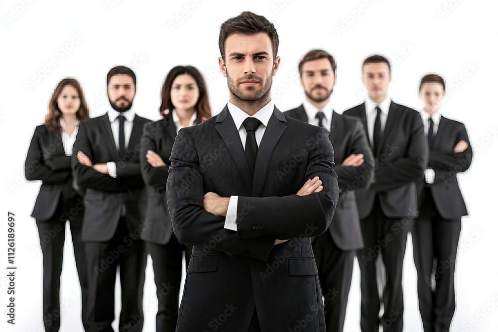 A group of men and women in suits and ties stand together A group of men and women in suits and ties stand together
