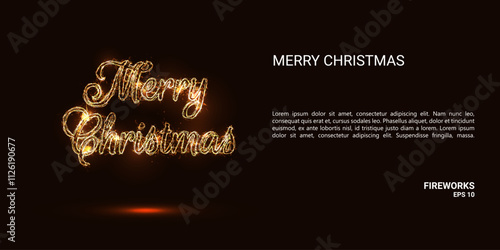 Merry Christmas. Merry Christmas consists of sparks and fire. Festive bright fireworks. Decorative element for celebrations and holidays. Vector illustration.