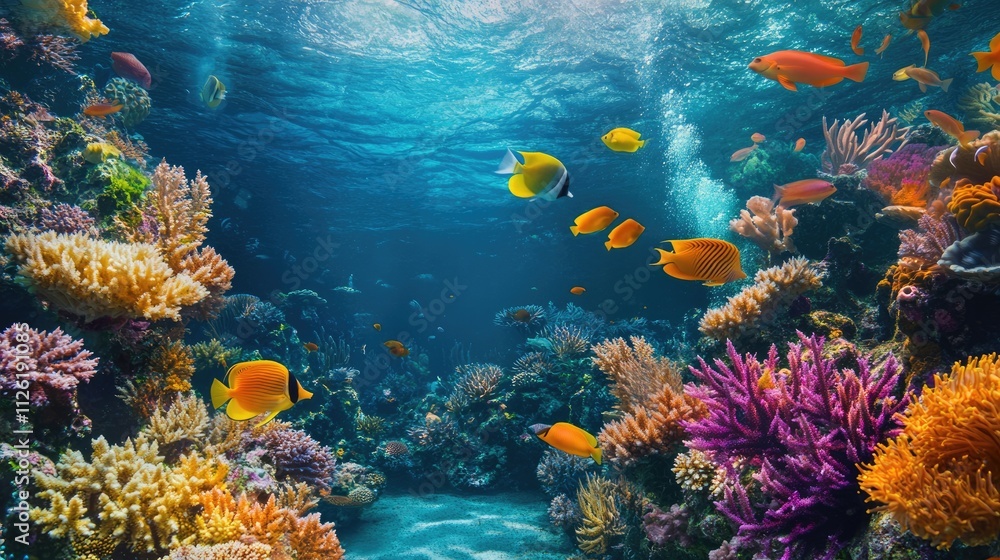 Fototapeta premium Underwater Paradise: Vibrant Coral Reef with Colorful Fish