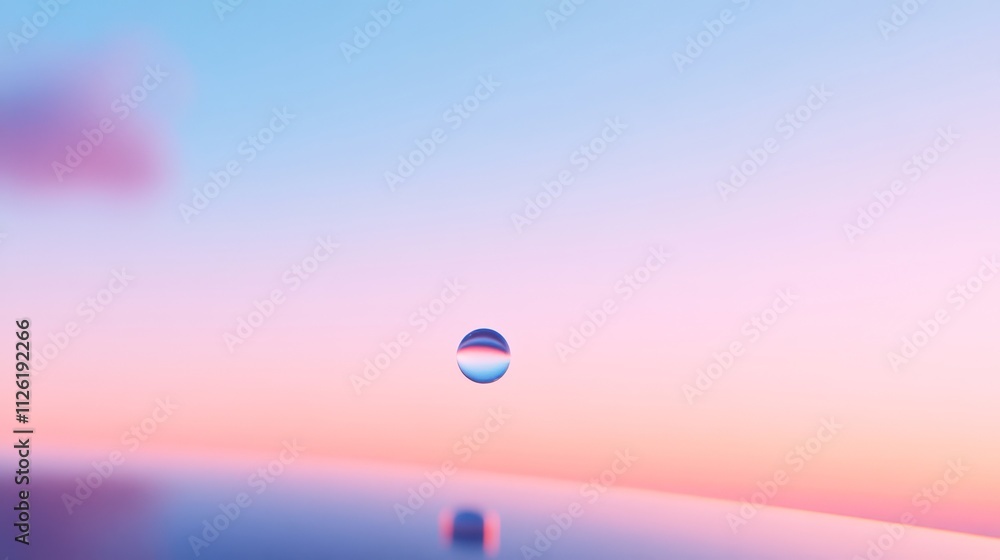 A close-up of a water droplet hovering against a soft pink and blue gradient background, ideal for conveying concepts of purity, clarity, and nature, suitable for backgrounds, advertisements A close-up of a water droplet hovering against a soft pink and blue gradient background, ideal for conveying concepts of purity, clarity, and nature, suitable for backgrounds, advertisements