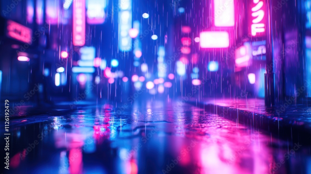 Fototapeta premium Neon Rain: Cyberpunk City Nightscape