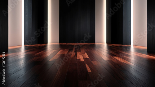 Wallpaper Mural Modern minimal room wooden parquet floor on black wall background Torontodigital.ca