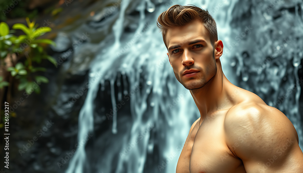 Fototapeta premium a handsome man at waterfall