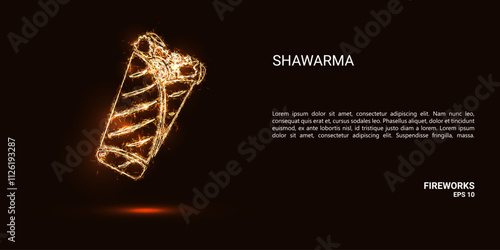 Shawarma. Shawarma consists of sparks and fire. Festive bright fireworks. Decorative element for celebrations and holidays. Vector illustration.