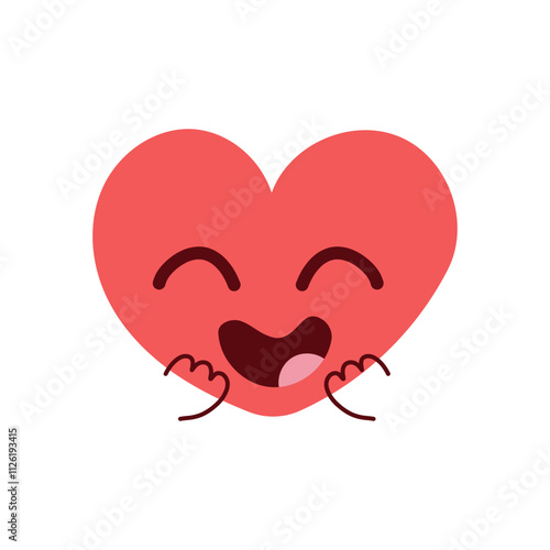 Vector icon of red happy heart character different emoji on white background. Romantic flat style Valentine's Day illustrations to express feelings of love .